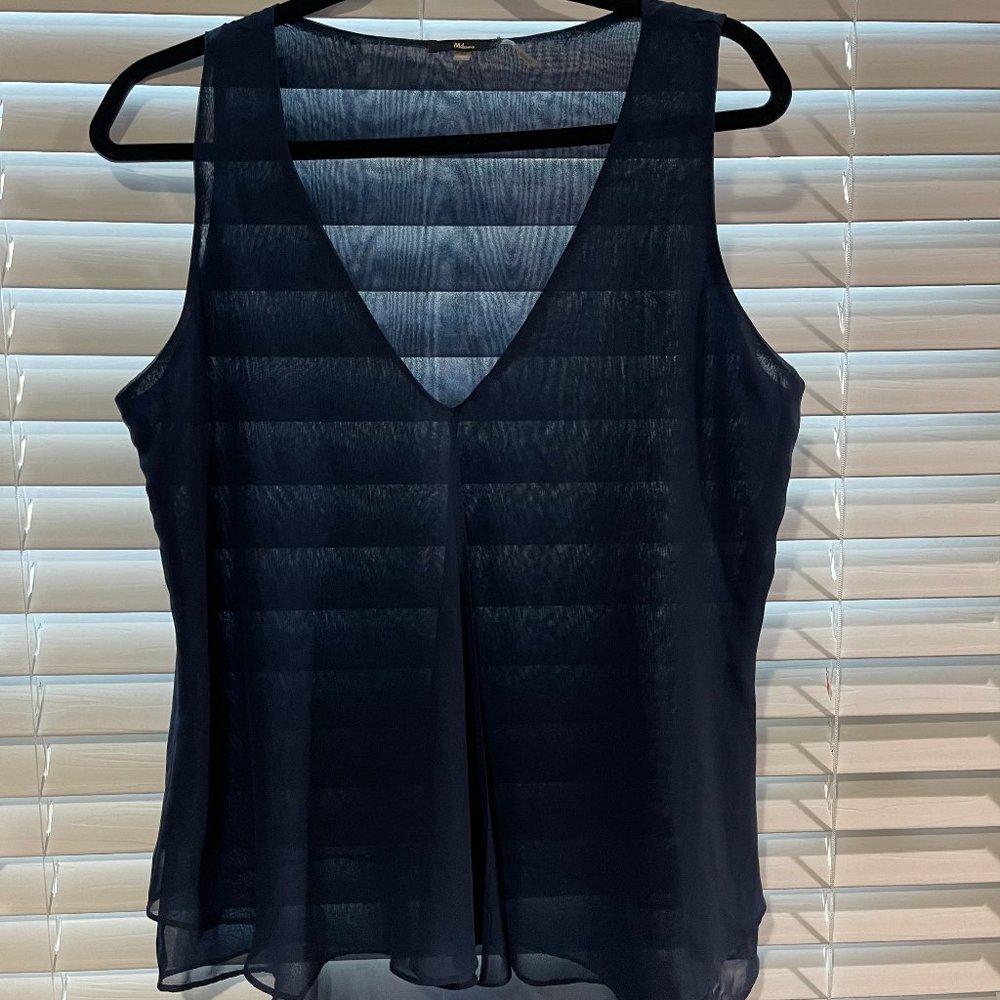 Milano Semi Sheer Layered Tank Top - Navy Blue - Size: Medium